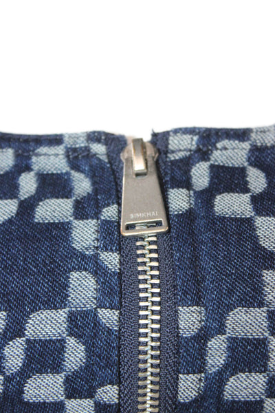 Simkhai Womens Blue Geometric Cotton Square Neck Cropped Tank Size 0