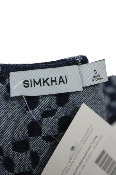 Simkhai Womens Blue Geometric Cotton Square Neck Cropped Tank Size 0