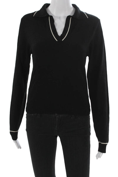MNG Womens Pullover Sweater Black Viscose Collared Long Sleeve Size S