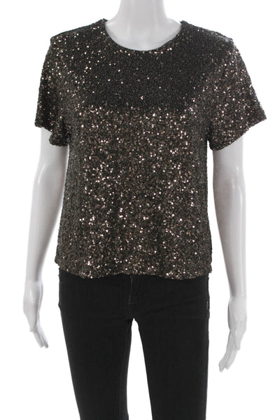 Fifteen Twenty Women Black Basic Short Sleeve Round Neck Blouse Size M