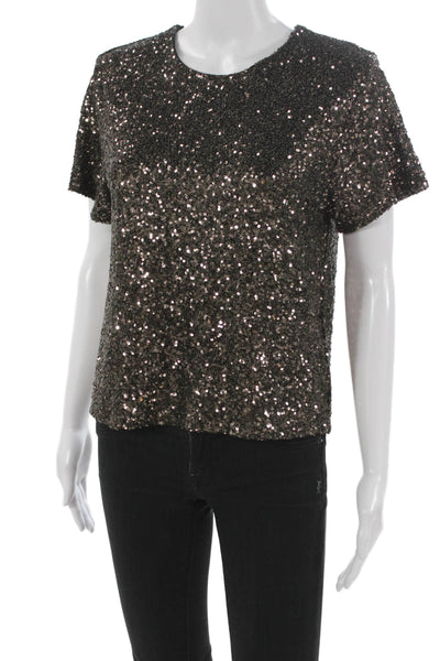 Fifteen Twenty Women Black Basic Short Sleeve Round Neck Blouse Size M