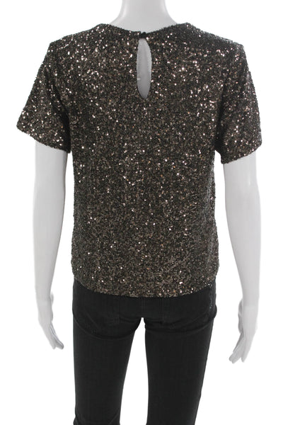 Fifteen Twenty Women Black Basic Short Sleeve Round Neck Blouse Size M