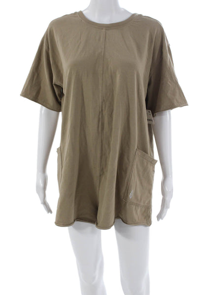 Free People Womens Brown Cotton Romper Short Sleeve Round Neck Pullover Size S