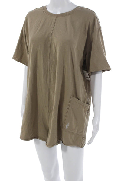 Free People Womens Brown Cotton Romper Short Sleeve Round Neck Pullover Size S