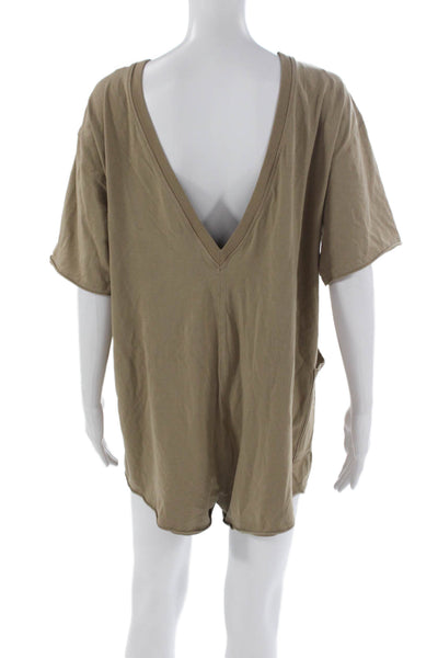 Free People Womens Brown Cotton Romper Short Sleeve Round Neck Pullover Size S