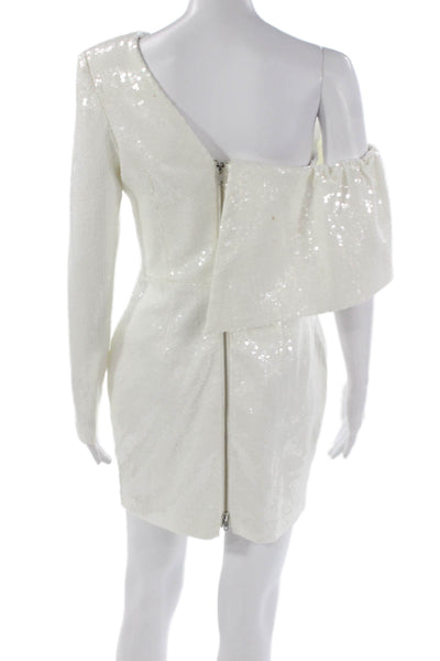 Alex Perry Women Mini One Shoulder Dress White Long Sleeve Zip Size 10