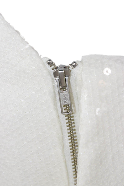 Alex Perry Women Mini One Shoulder Dress White Long Sleeve Zip Size 10