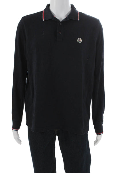 Moncler Mens Long Sleeves Polo Shirt Navy Blue Red Size Extra Extra Large
