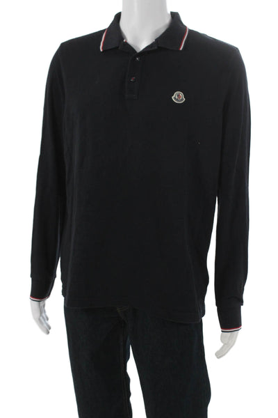 Moncler Mens Long Sleeves Polo Shirt Navy Blue Red Size Extra Extra Large