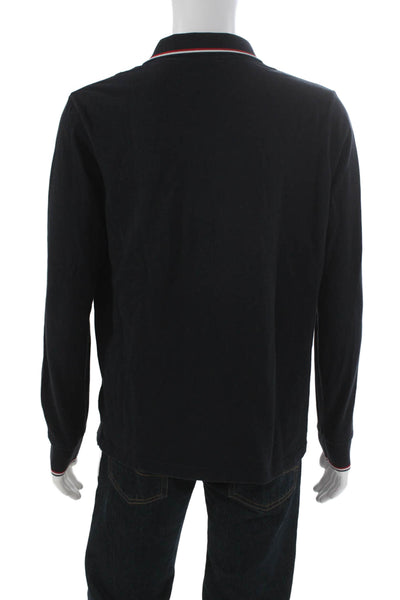 Moncler Mens Long Sleeves Polo Shirt Navy Blue Red Size Extra Extra Large