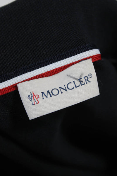 Moncler Mens Long Sleeves Polo Shirt Navy Blue Red Size Extra Extra Large