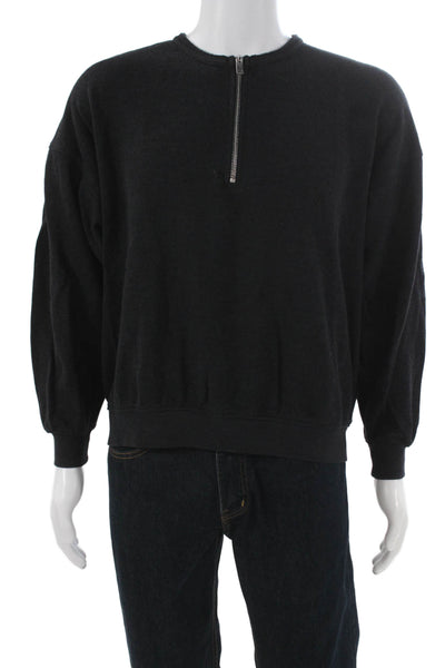 Zara Mens Black Pullover Sweater Mock Neck Zip Long Sleeve Size M