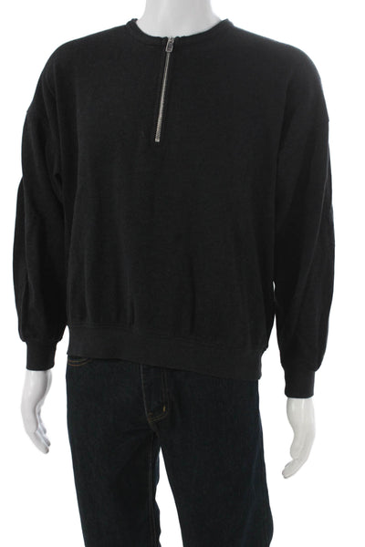 Zara Mens Black Pullover Sweater Mock Neck Zip Long Sleeve Size M