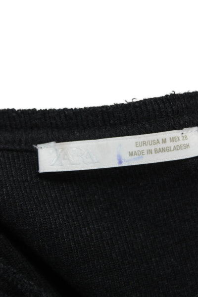 Zara Mens Black Pullover Sweater Mock Neck Zip Long Sleeve Size M