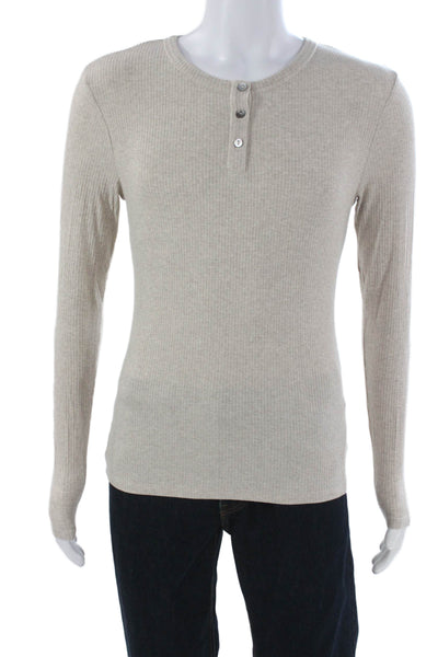 Zara Mens Long Sleeves Henley Shirt Beige Size Large