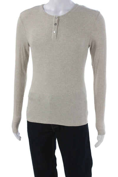 Zara Mens Long Sleeves Henley Shirt Beige Size Large