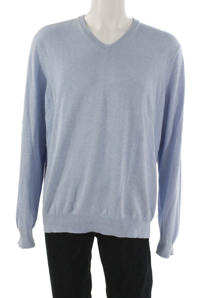 Faconnable Mens Pullover Sweater V-Neck Long Sleeve Blue 80% Cotton Size XL