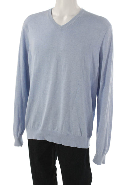 Faconnable Mens Pullover Sweater V-Neck Long Sleeve Blue 80% Cotton Size XL