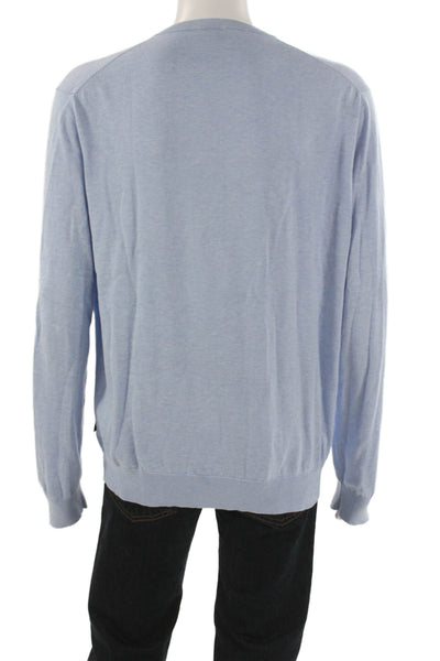 Faconnable Mens Pullover Sweater V-Neck Long Sleeve Blue 80% Cotton Size XL