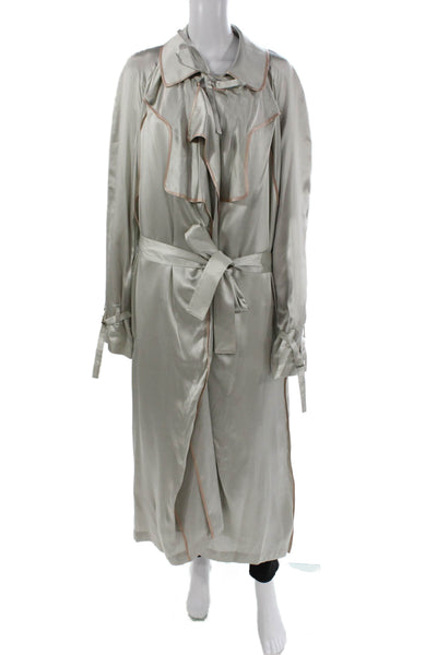 Y/Project Womens Trench Coat Silver Silk Tie Long Sleeve Size 36