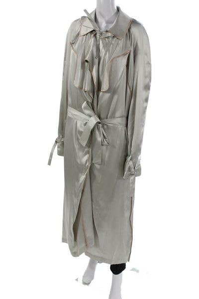 Y/Project Womens Trench Coat Silver Silk Tie Long Sleeve Size 36