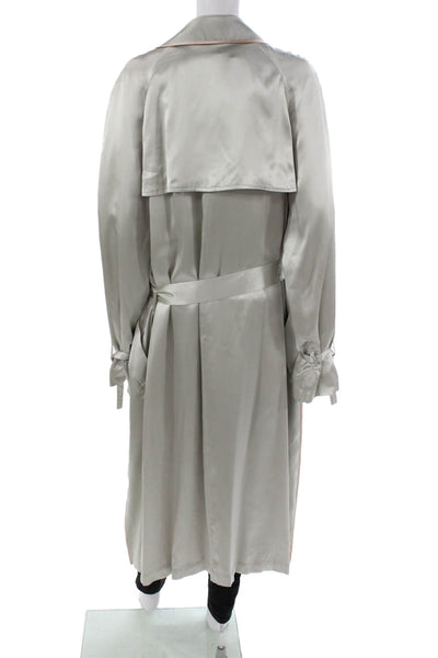 Y/Project Womens Trench Coat Silver Silk Tie Long Sleeve Size 36