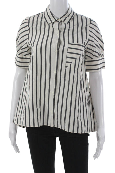 Zara Trafaluc Womens Striped Collared Button-Up Short Sleeve Black Size XS
