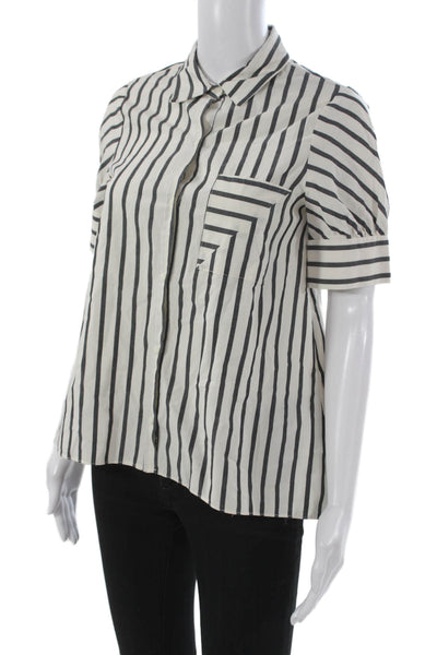 Zara Trafaluc Womens Striped Collared Button-Up Short Sleeve Black Size XS