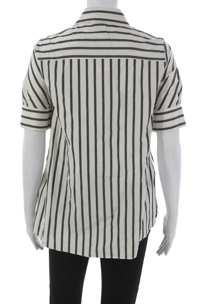 Zara Trafaluc Womens Striped Collared Button-Up Short Sleeve Black Size XS