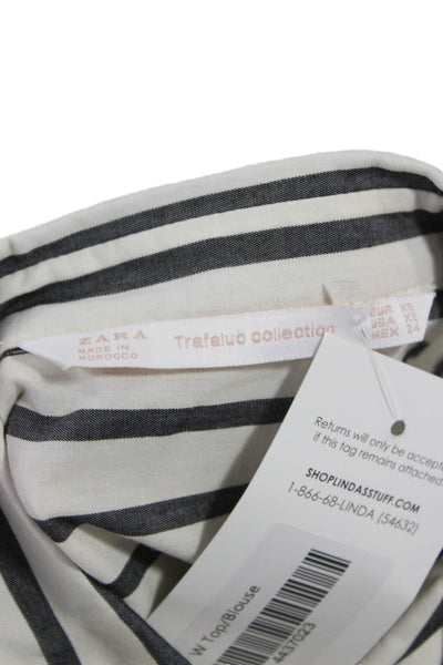Zara Trafaluc Womens Striped Collared Button-Up Short Sleeve Black Size XS