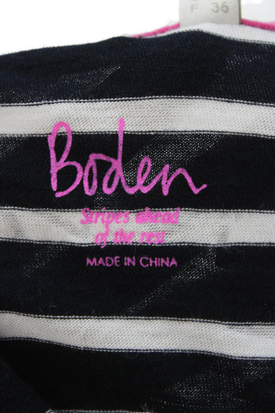 Boden Women Blue Cotton Boat Neck Striped Stars Long Sleeve T-Shirt Size 4