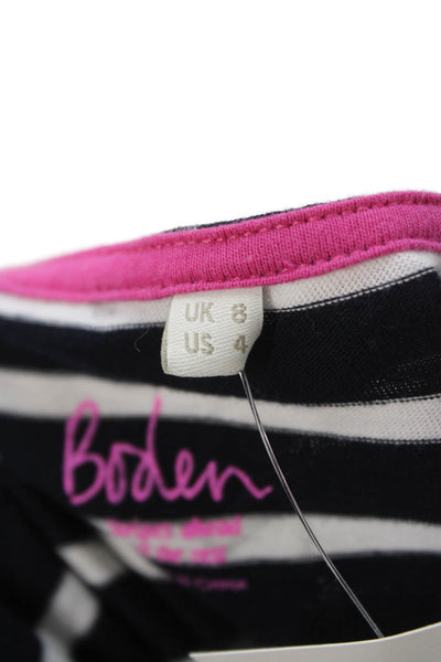 Boden Women Blue Cotton Boat Neck Striped Stars Long Sleeve T-Shirt Size 4