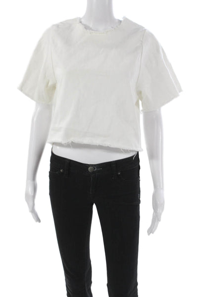 Ashley Rowe Women Basic T-Shirt White Cotton Crew Neck Short Sleeve Size S