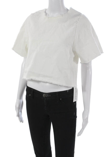 Ashley Rowe Women Basic T-Shirt White Cotton Crew Neck Short Sleeve Size S