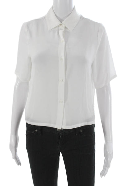 Bailey 44 Womens Basic Collared Short Sleeve Nylon Blouse White Size XS