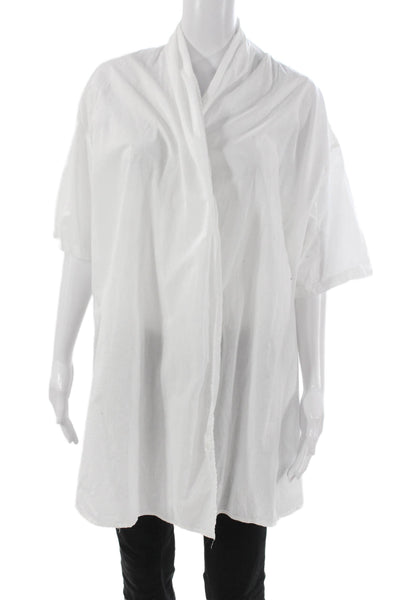 Oak Womens Tunic Blouse Collared Short Sleeve Cotton Blend White Size S