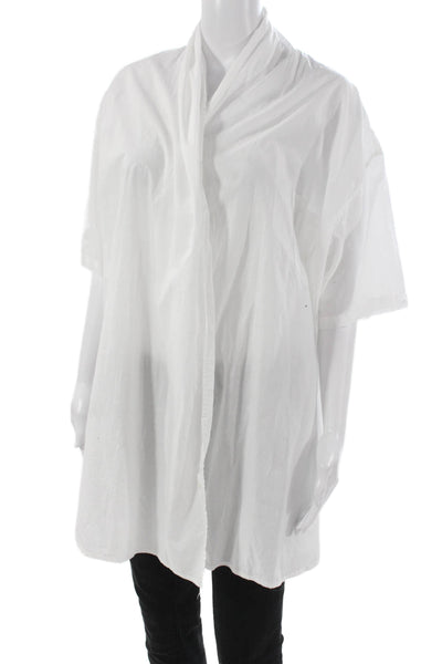 Oak Womens Tunic Blouse Collared Short Sleeve Cotton Blend White Size S
