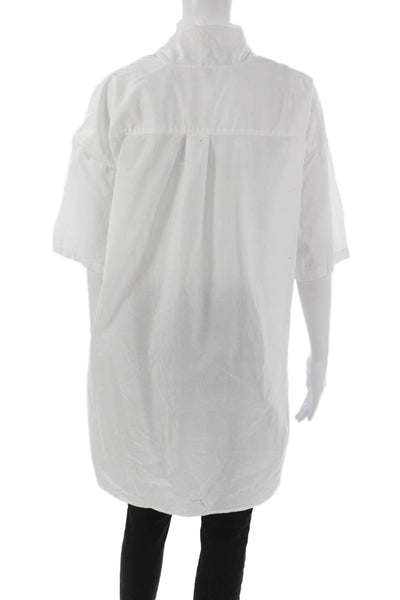 Oak Womens Tunic Blouse Collared Short Sleeve Cotton Blend White Size S