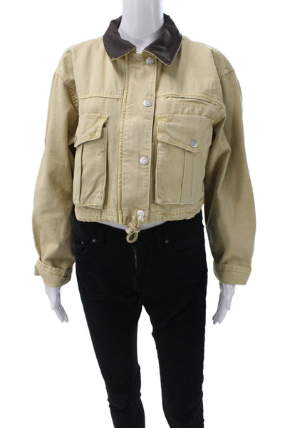 Zara Womens Basic Cotton Jacket Beige Button Long Sleeve Size XS