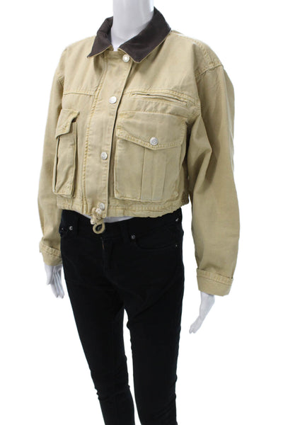 Zara Womens Basic Cotton Jacket Beige Button Long Sleeve Size XS