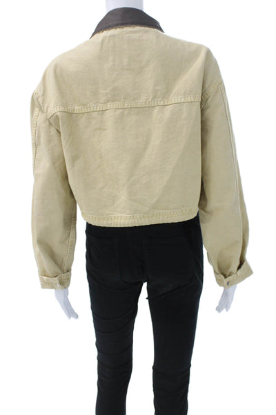 Zara Womens Basic Cotton Jacket Beige Button Long Sleeve Size XS
