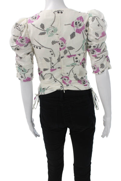 Marant Etoile Women Cropped Floral Blouse Multicolor Zip Size 34