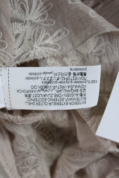 Zara Women Cropped Floral V-Neck Blouse Beige Polyester Short Sleeve Size XS
