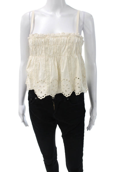 Zara Women Ivory Floral Square Neck Camisole Boho Sleeveless Polyester Size XS