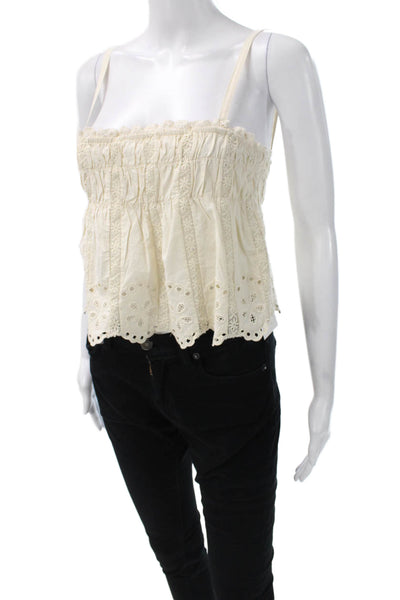 Zara Women Ivory Floral Square Neck Camisole Boho Sleeveless Polyester Size XS