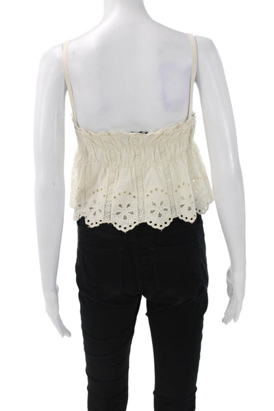 Zara Women Ivory Floral Square Neck Camisole Boho Sleeveless Polyester Size XS