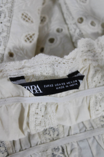 Zara Women Ivory Floral Square Neck Camisole Boho Sleeveless Polyester Size XS