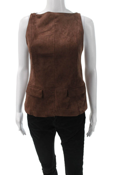 Zara Women Basic Faux Suede Sleeveless Boat Neck Tank Brown Size XS