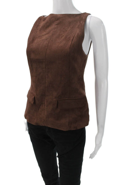 Zara Women Basic Faux Suede Sleeveless Boat Neck Tank Brown Size XS