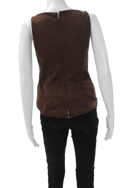 Zara Women Basic Faux Suede Sleeveless Boat Neck Tank Brown Size XS